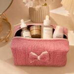 Rosy Gingham Bow Pouch